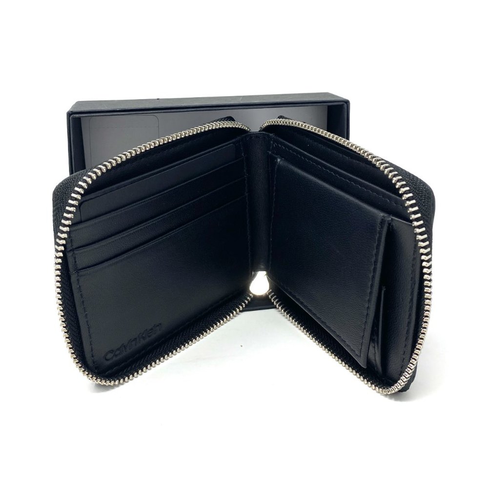😳SALE😳 Calvin Klein Iconic Men's Wallet Black Zip Leather 4711 0158 010 - Picture 3 of 6